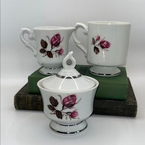 CONTESSA Regency Tea Set with Pink Roses 3 Piece Set Cream and Sugar